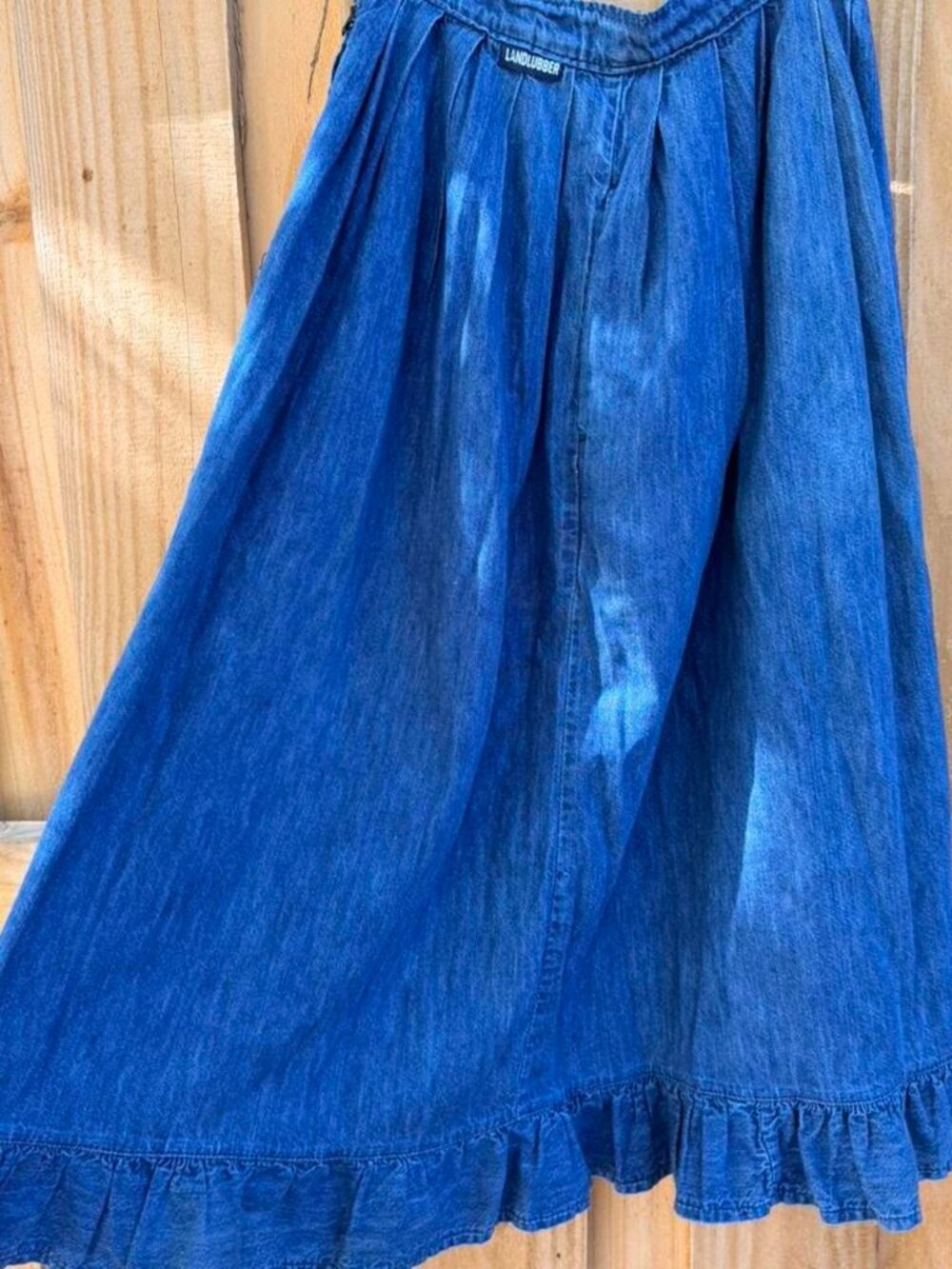 Vintage 70s 100% Cotton Denim Ruffle Midi LandLubber Skirt
